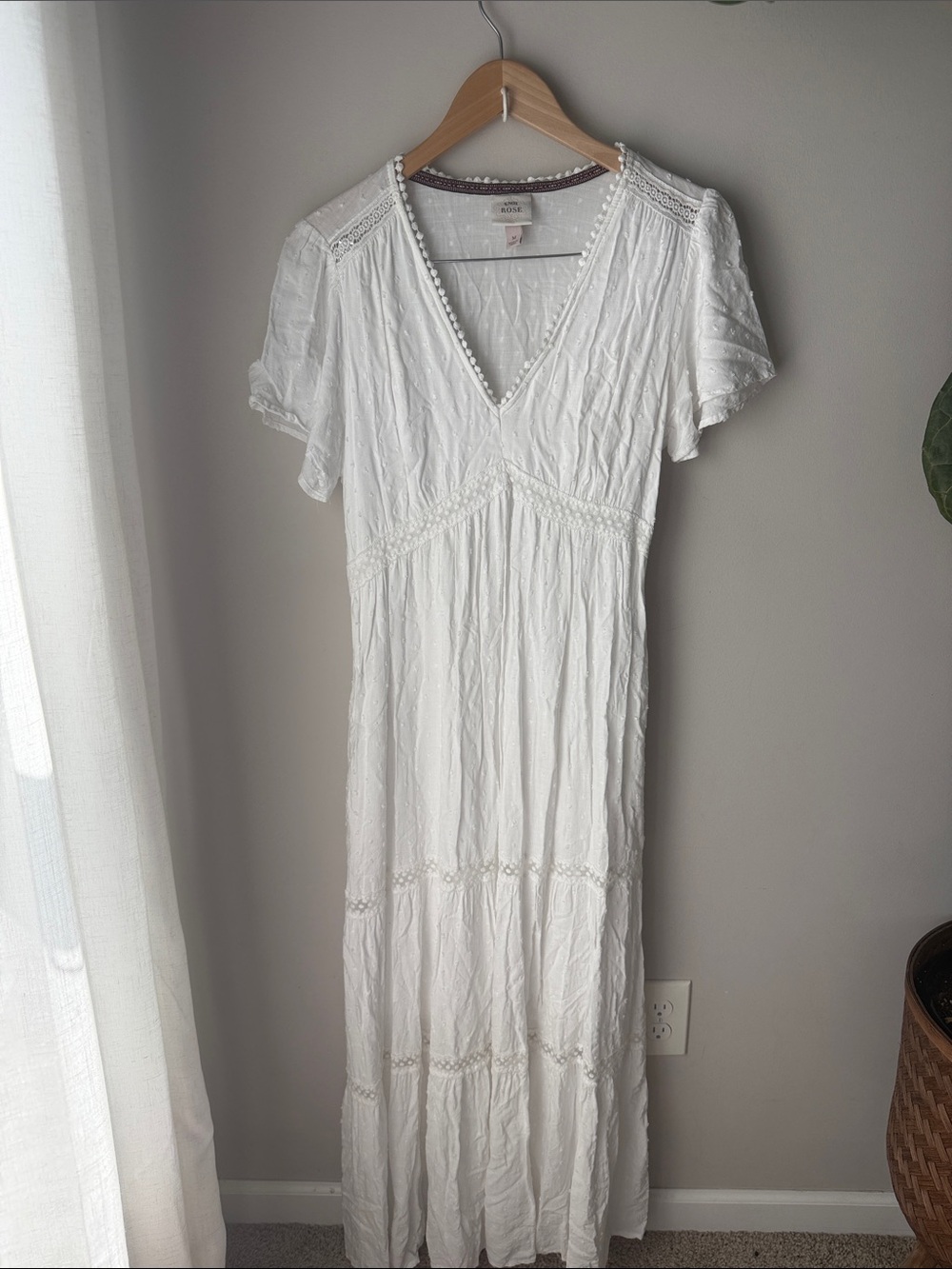 Knox Rose White Boho Lace Trim Maxi Dress Size Medium